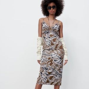 Zara jacquard spaghetti straps midi dress